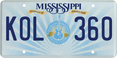 MS license plate KOL360