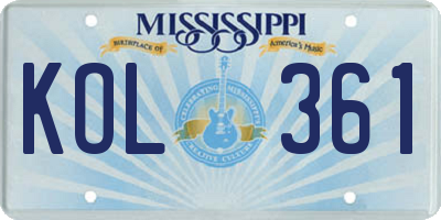 MS license plate KOL361
