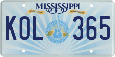MS license plate KOL365
