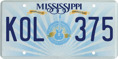MS license plate KOL375