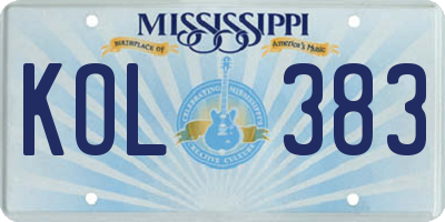 MS license plate KOL383