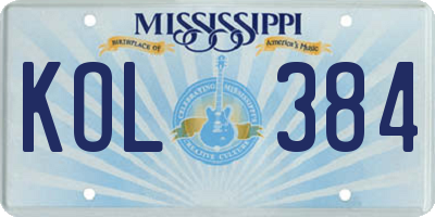MS license plate KOL384