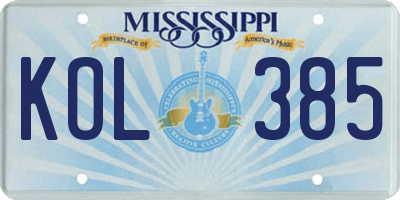 MS license plate KOL385