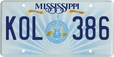 MS license plate KOL386