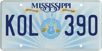 MS license plate KOL390