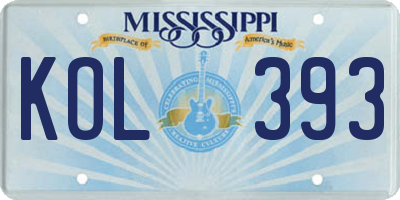 MS license plate KOL393
