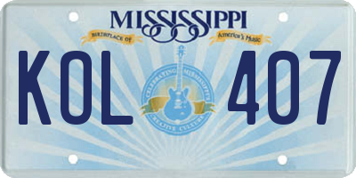 MS license plate KOL407