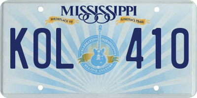 MS license plate KOL410
