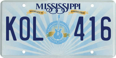 MS license plate KOL416