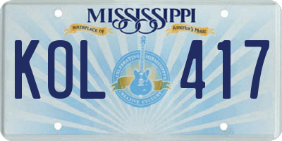 MS license plate KOL417