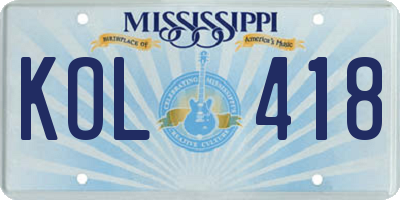 MS license plate KOL418