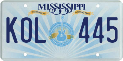 MS license plate KOL445