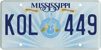 MS license plate KOL449