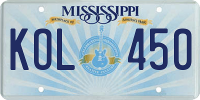 MS license plate KOL450