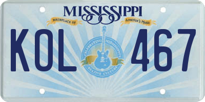 MS license plate KOL467