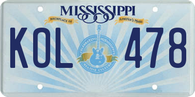 MS license plate KOL478