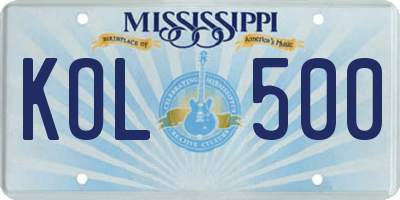 MS license plate KOL500