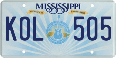 MS license plate KOL505