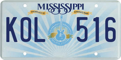 MS license plate KOL516