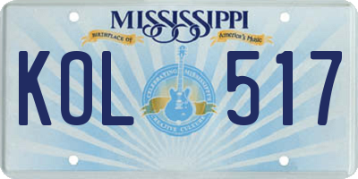 MS license plate KOL517