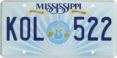MS license plate KOL522