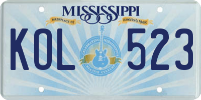 MS license plate KOL523