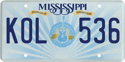 MS license plate KOL536