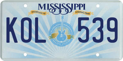 MS license plate KOL539