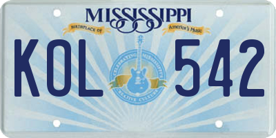 MS license plate KOL542