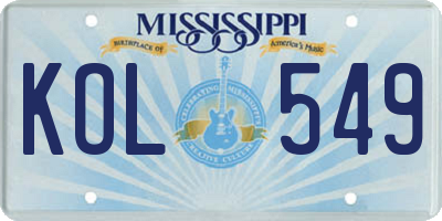 MS license plate KOL549