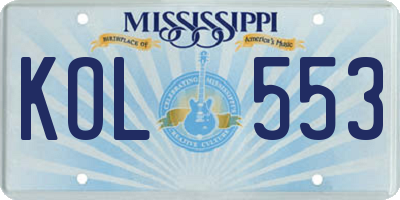 MS license plate KOL553