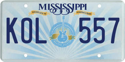 MS license plate KOL557