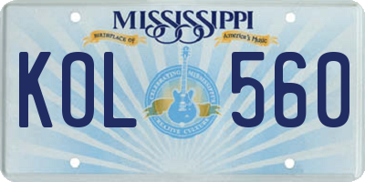 MS license plate KOL560