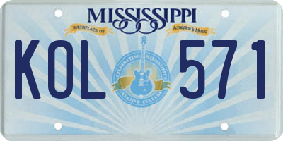 MS license plate KOL571