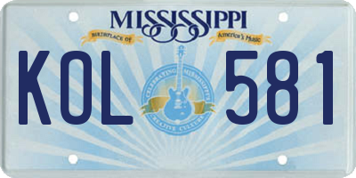 MS license plate KOL581