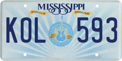 MS license plate KOL593