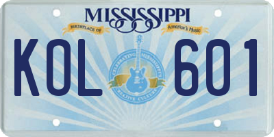 MS license plate KOL601