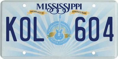 MS license plate KOL604