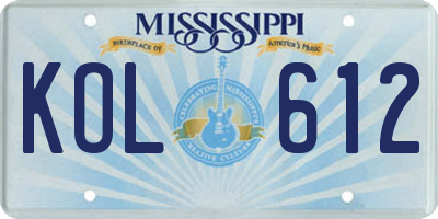 MS license plate KOL612