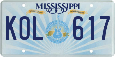 MS license plate KOL617