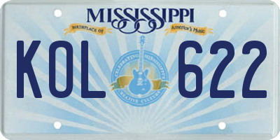 MS license plate KOL622