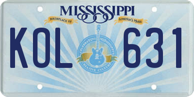 MS license plate KOL631