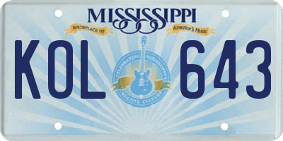 MS license plate KOL643