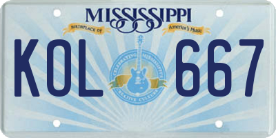 MS license plate KOL667