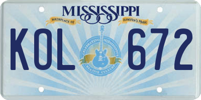 MS license plate KOL672