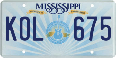 MS license plate KOL675