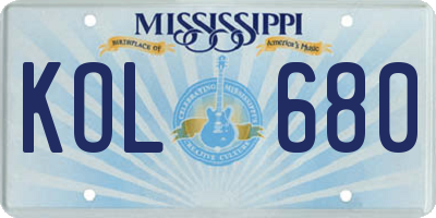 MS license plate KOL680