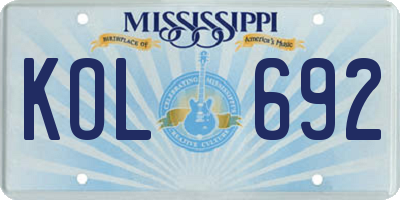 MS license plate KOL692