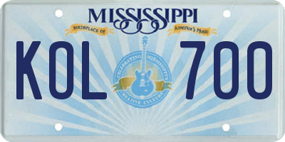 MS license plate KOL700