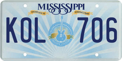 MS license plate KOL706